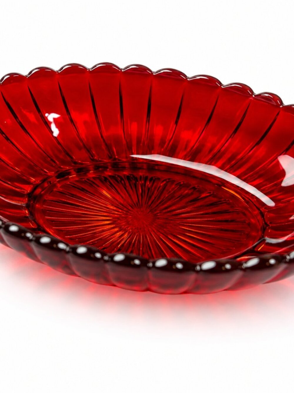 SB-20--Imperial Glass Pillar Flute Ruby Red Oval Relish Dish 8.35" Vintage Press